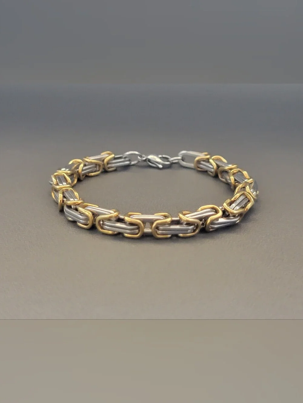 EDFORCE Two Tone Byzantine Link Bracelet Stainless Steel Gold Silver Tone Men's